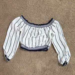 Lovers + Friends | White Crop Top with Navy Stripes | Size XS